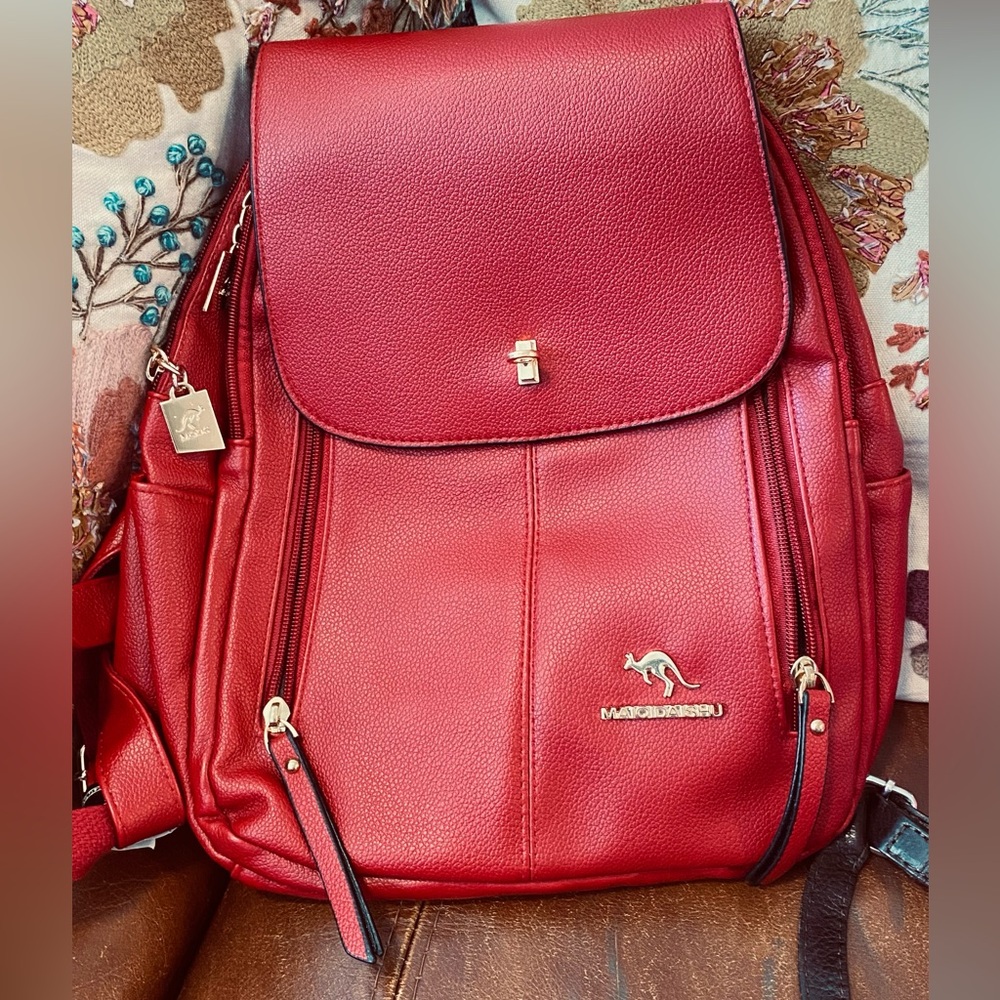 Red vegan  Leather Backpack by